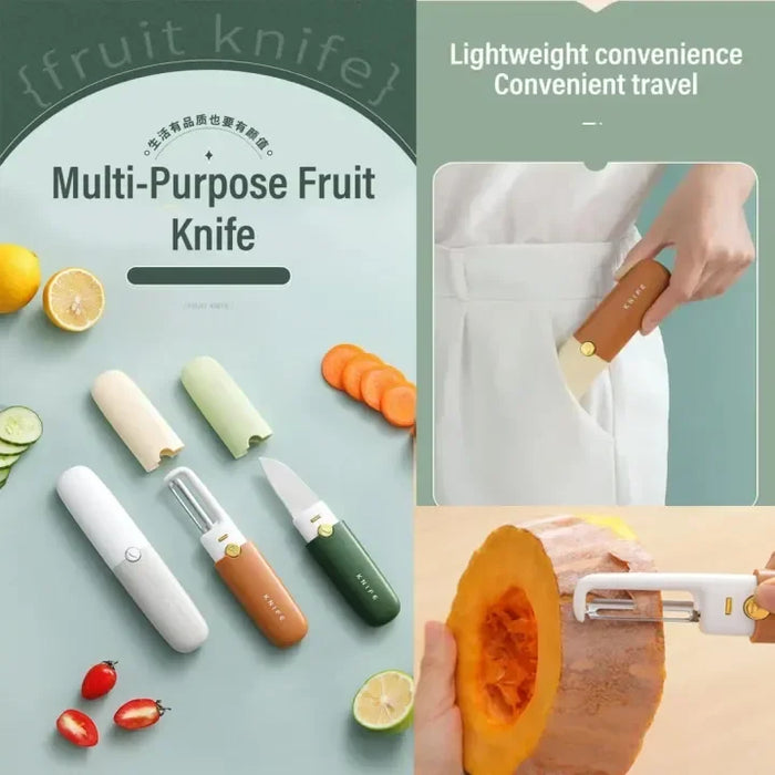 Multi-purpose fruit knife set with colorful handles, lightweight for convenient travel and easy peeling and cutting