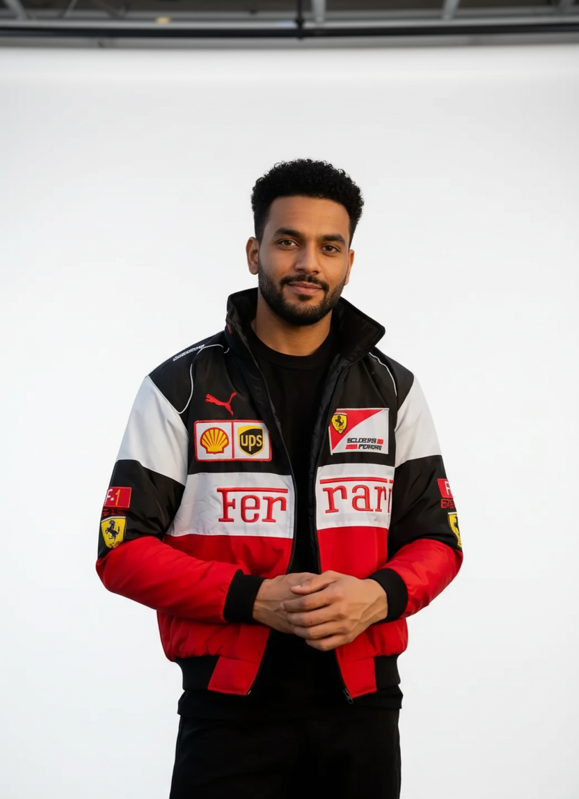 Ferrari F1 Jacket Pakistan – Premium Embroidered Red and White Racing Jacket