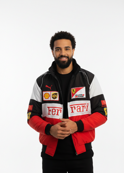 Authentic Ferrari Jacket Pakistan with Stitched F1 Logos and Quilted Lining