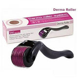 Black handle derma roller with 540 titanium needles and pink roller head, skincare tool for anti-aging