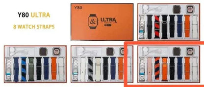 Y80 Ultra smart watch set with 8 colorful 49mm jelly straps and smartwatch in orange box